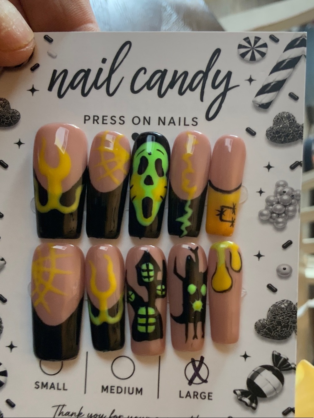 Halloween Glow-Inspired Press-On Nails — Nude, Black & Neon Yellow-Green